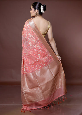 Pink Kora Silk Saree With Blouse Piece