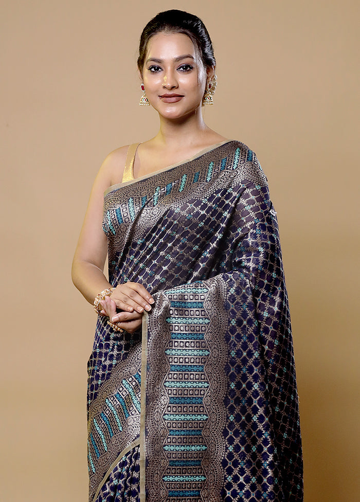 Blue Kora Silk Saree With Blouse Piece