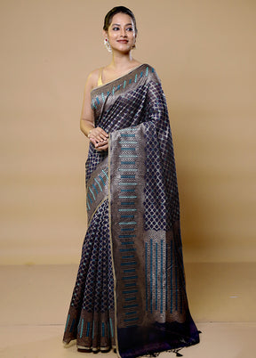 Blue Kora Silk Saree With Blouse Piece