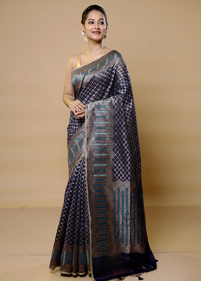 Blue Kora Silk Saree With Blouse Piece