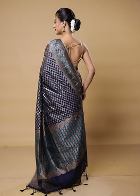 Blue Kora Silk Saree With Blouse Piece