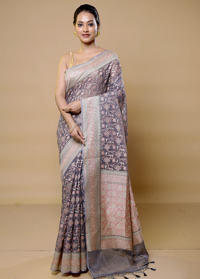 Grey Kora Silk Saree With Blouse Piece