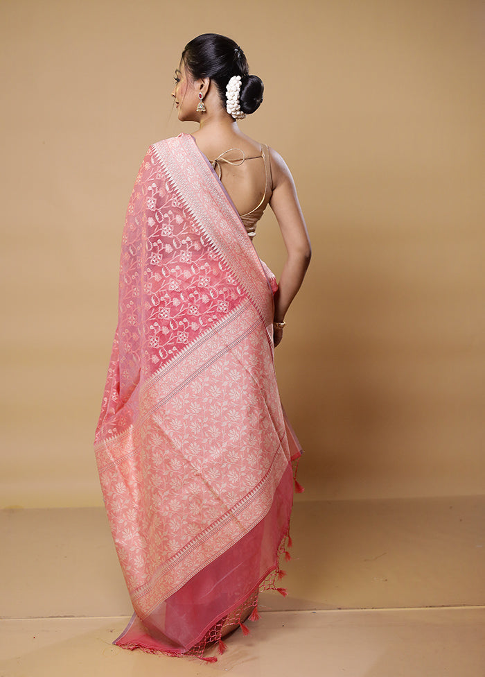 Pink Kora Silk Saree With Blouse Piece