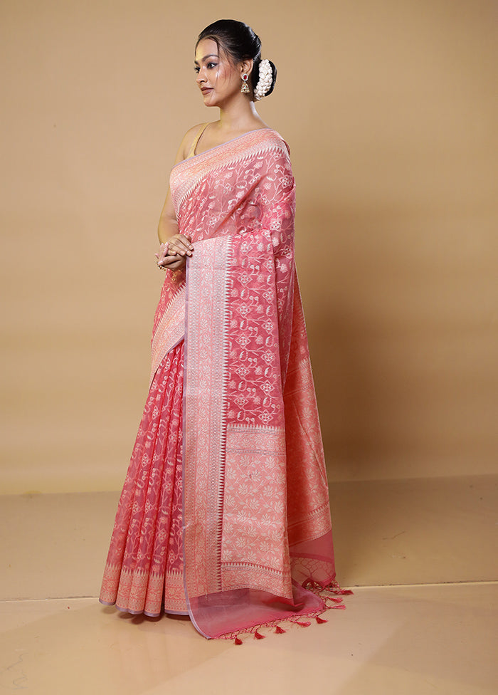 Pink Kora Silk Saree With Blouse Piece