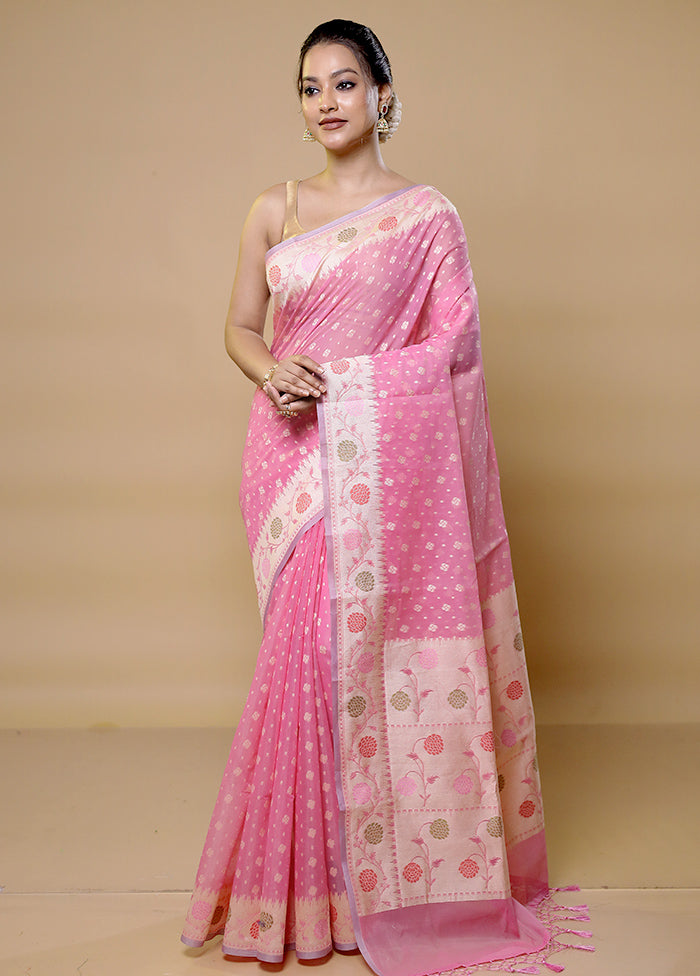 Pink Kora Silk Saree With Blouse Piece