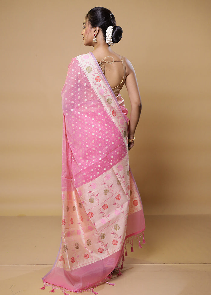 Pink Kora Silk Saree With Blouse Piece