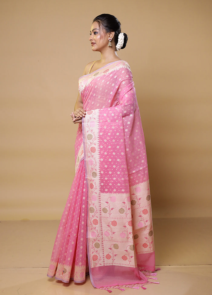 Pink Kora Silk Saree With Blouse Piece