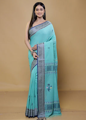 Green Khadi Cotton Saree With Blouse Piece