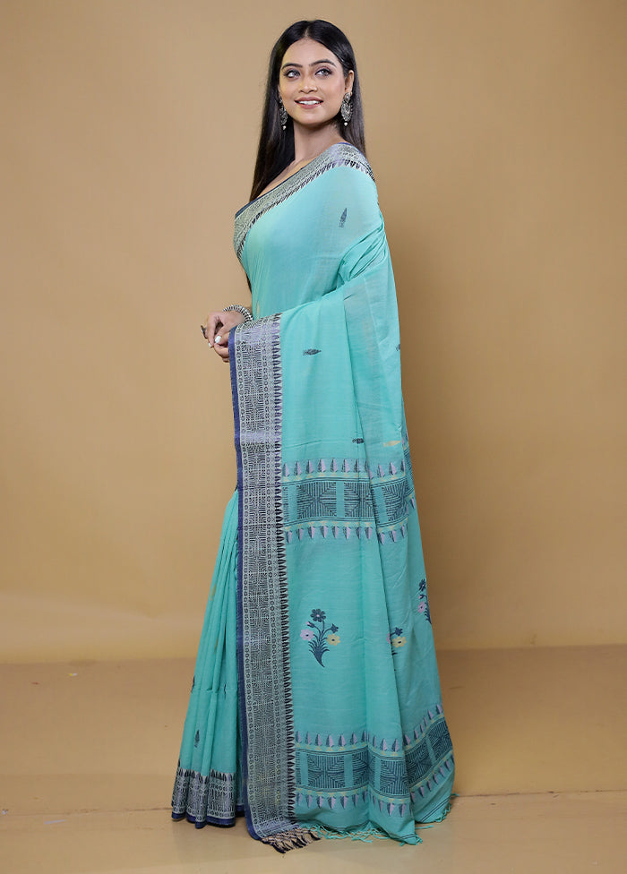 Green Khadi Cotton Saree With Blouse Piece