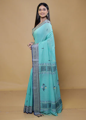 Green Khadi Cotton Saree With Blouse Piece