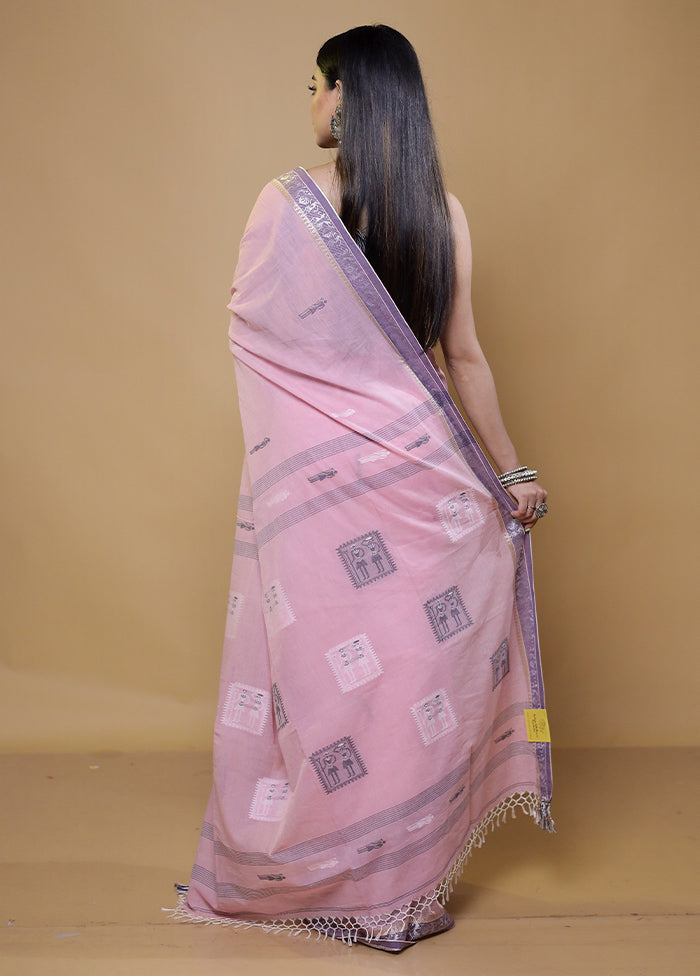 Pink Khadi Cotton Saree With Blouse Piece