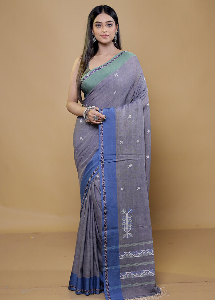 Grey Khadi Cotton Saree With Blouse Piece