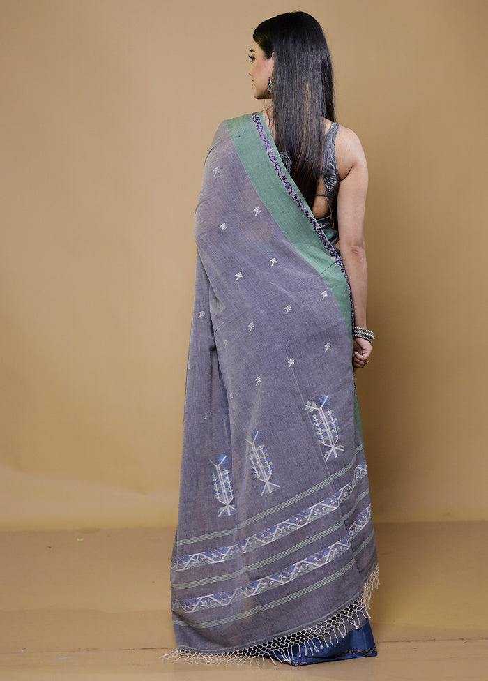 Grey Khadi Cotton Saree With Blouse Piece