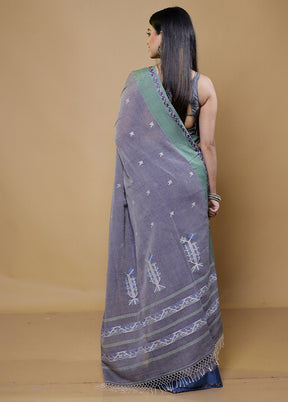 Grey Khadi Cotton Saree With Blouse Piece