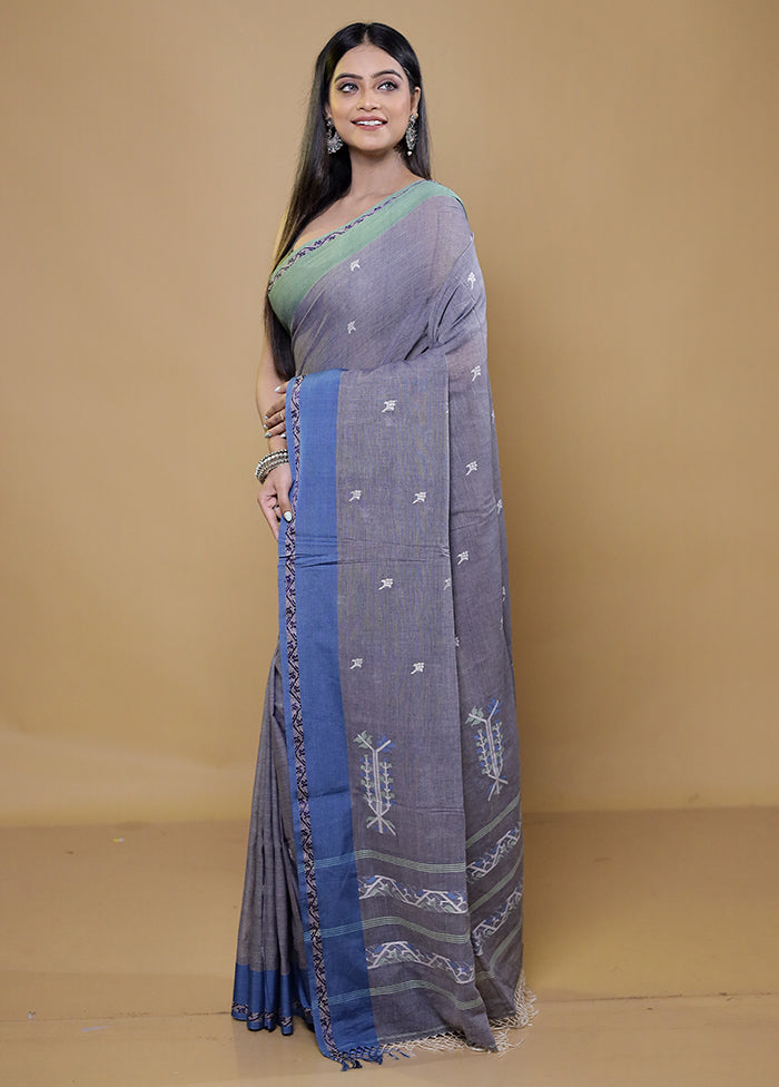 Grey Khadi Cotton Saree With Blouse Piece