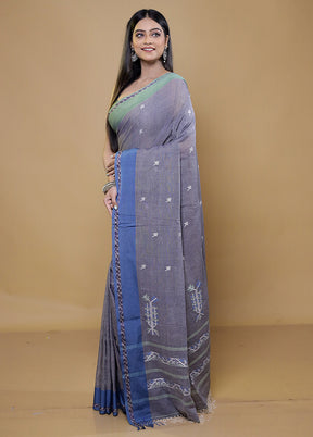 Grey Khadi Cotton Saree With Blouse Piece