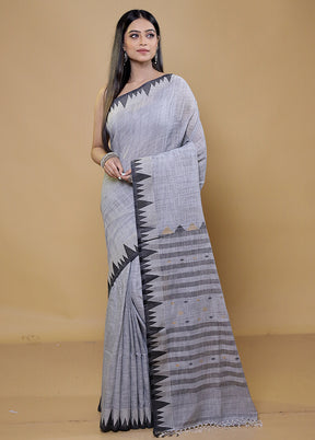 Grey Khadi Cotton Saree With Blouse Piece