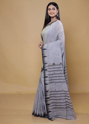 Grey Khadi Cotton Saree With Blouse Piece