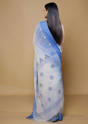 White Khadi Cotton Saree With Blouse Piece