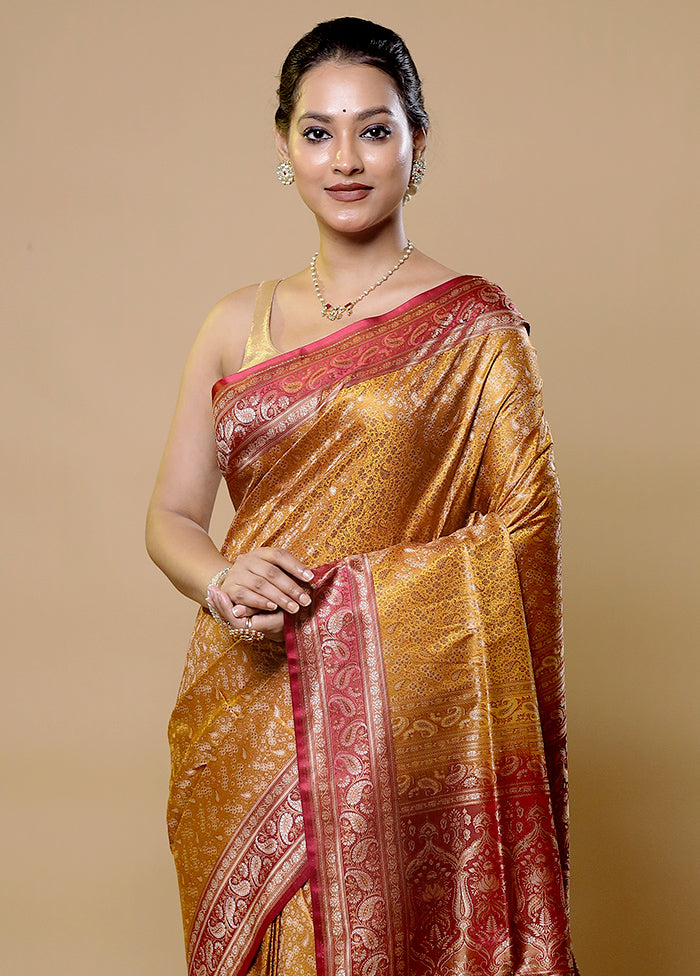 Yellow Tanchoi Silk Saree With Blouse Piece