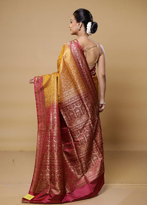 Yellow Tanchoi Silk Saree With Blouse Piece