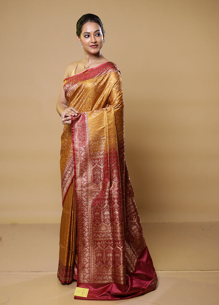 Yellow Tanchoi Silk Saree With Blouse Piece