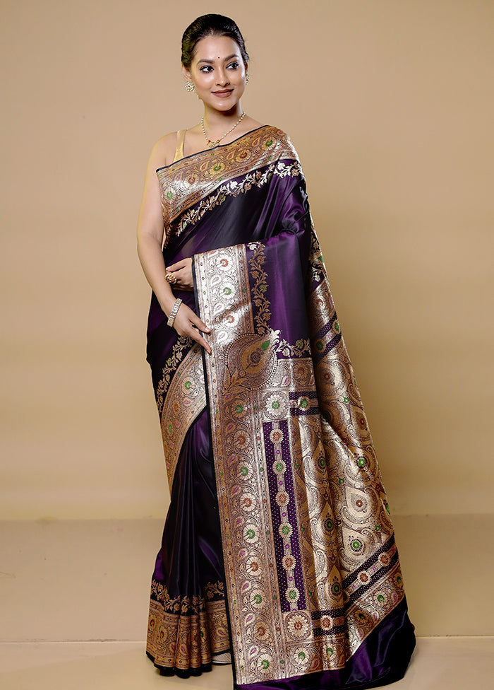 Purple Banarasi Silk Saree With Blouse Piece