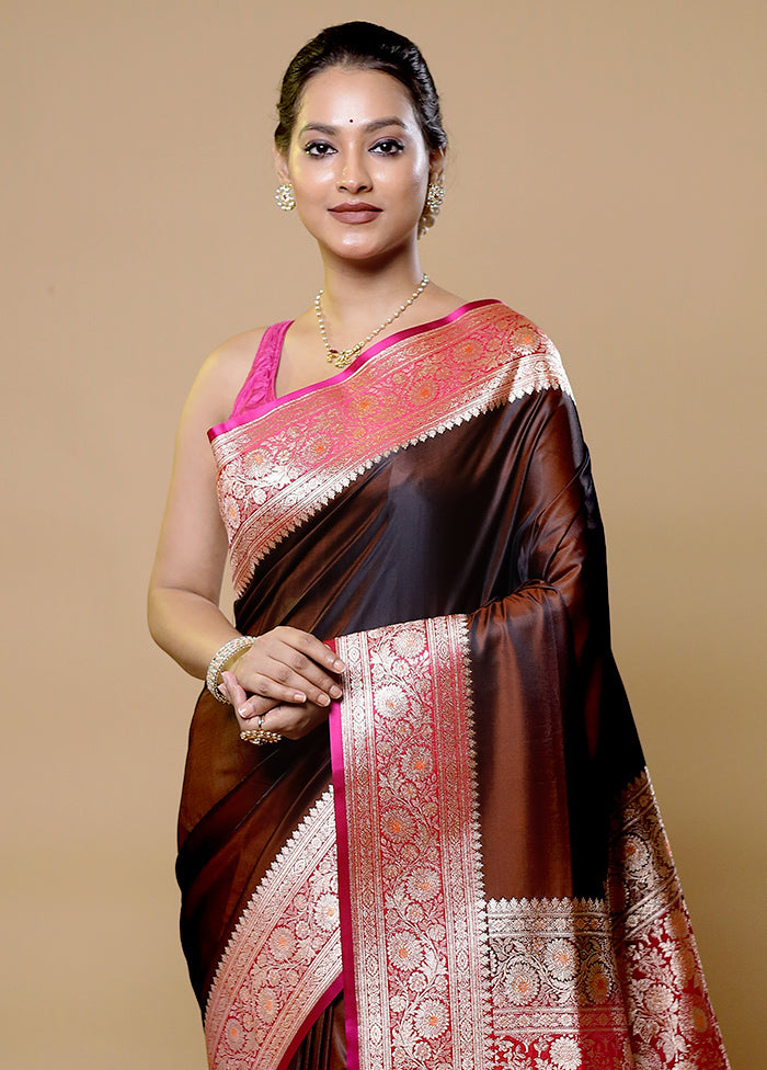 Maroon Banarasi Silk Saree With Blouse Piece