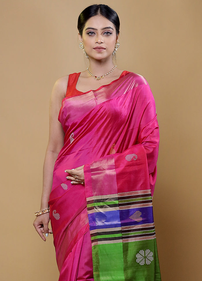 Pink Kalakshetra Kanjivaram Silk Saree With Blouse Piece