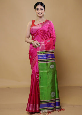 Pink Kalakshetra Kanjivaram Silk Saree With Blouse Piece