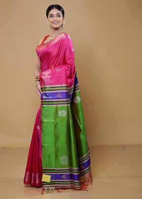 Pink Kalakshetra Kanjivaram Silk Saree With Blouse Piece