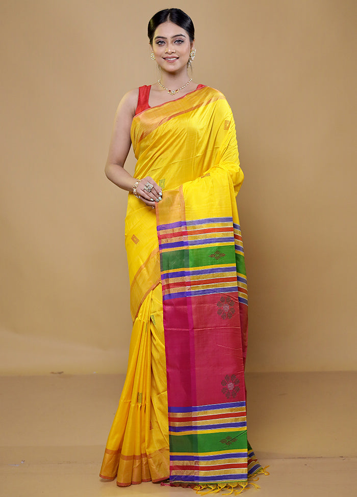 Yellow Kalakshetra Kanjivaram Silk Saree With Blouse Piece