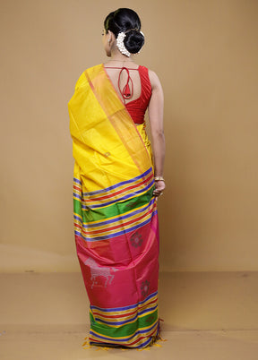 Yellow Kalakshetra Kanjivaram Silk Saree With Blouse Piece