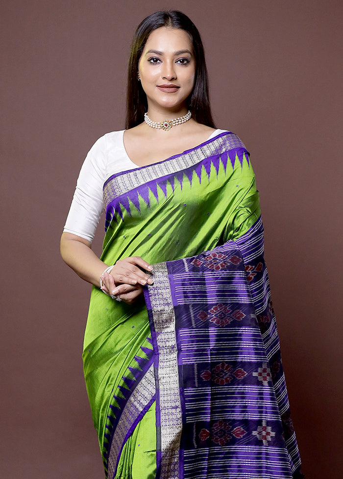 Green Handloom Bomkai Pure Silk Saree With Blouse Piece