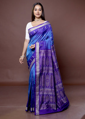 Blue Handloom Bomkai Pure Silk Saree With Blouse Piece