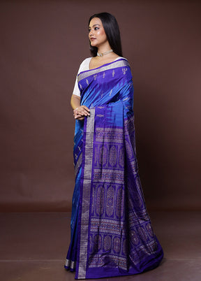 Blue Handloom Bomkai Pure Silk Saree With Blouse Piece