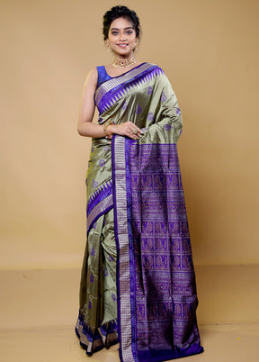 Green Handloom Bomkai Pure Silk Saree With Blouse Piece