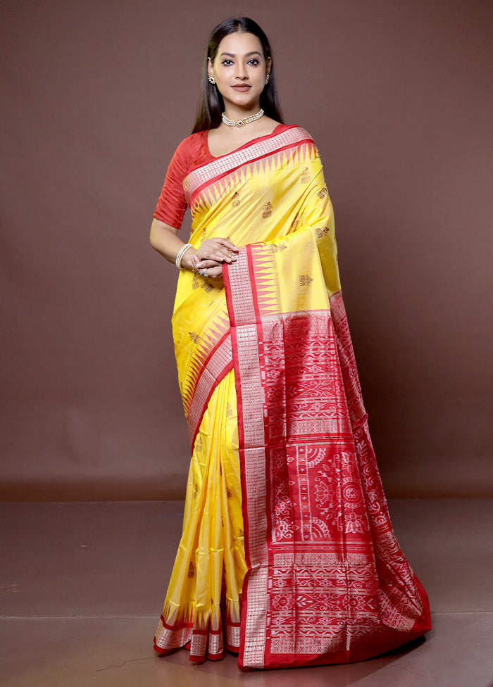 Yellow Handloom Bomkai Pure Silk Saree With Blouse Piece