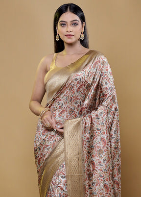 Cream Dupion Silk Saree With Blouse Piece