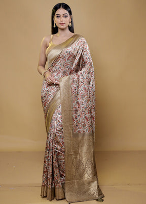 Cream Dupion Silk Saree With Blouse Piece