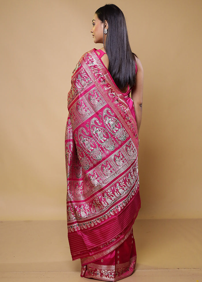 Pink Handloom Baluchari Pure Silk Saree With Blouse Piece