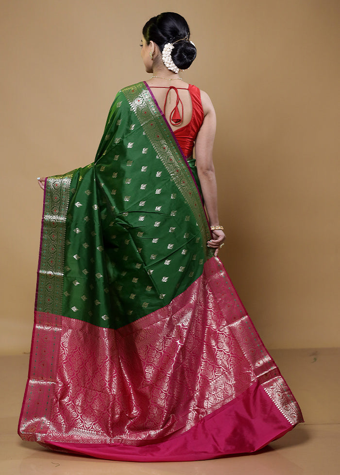 Green Katan Silk Saree With Blouse Piece