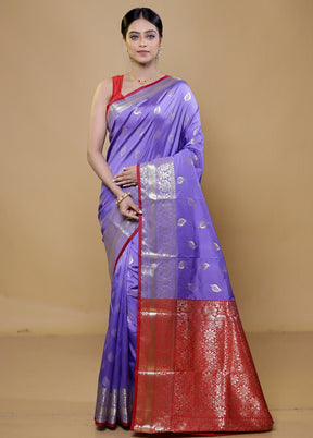 Blue Katan Silk Saree With Blouse Piece