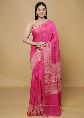 Pink Chanderi Cotton Saree With Blouse Piece