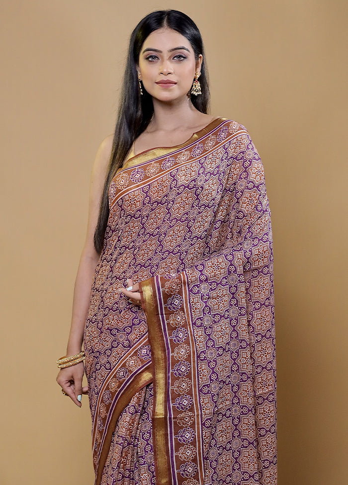 Purple Chanderi Cotton Saree With Blouse Piece