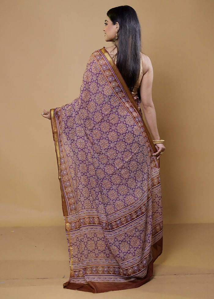 Purple Chanderi Cotton Saree With Blouse Piece