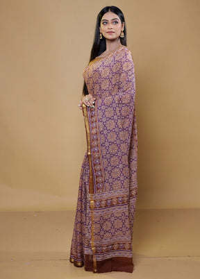 Purple Chanderi Cotton Saree With Blouse Piece