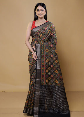 Black Printed Silk Saree Without Blouse Piece