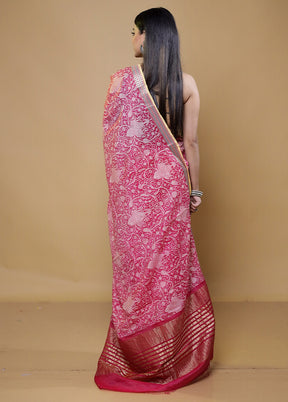 Pink Chanderi Cotton Saree With Blouse Piece