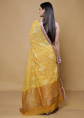 Yellow Chanderi Cotton Saree With Blouse Piece